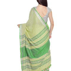 Mindaro Green-Green women's Bhagalpuri Handloom Cotton Linen Blend Contrast Pallu Saree And Unstitched Contrast Blouse Piece - View 4