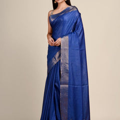 Handloom Tussar Munga Silk Bhagalpuri Saree for women's (Blue) - View 3