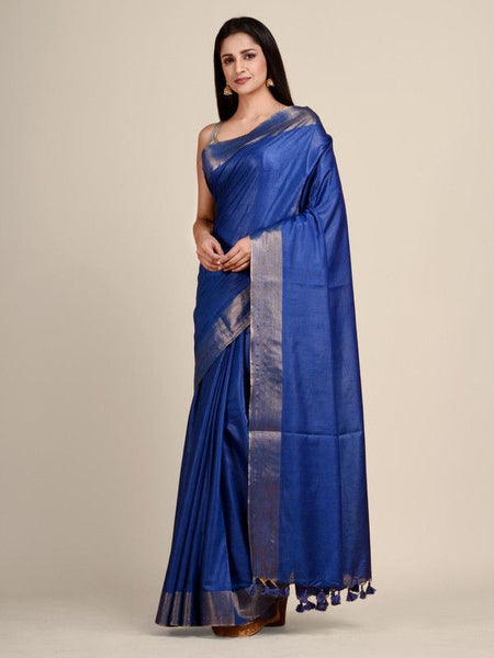 Handloom Tussar Munga Silk Bhagalpuri Saree for women's (Blue) - View 3