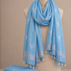 Linen Cotton Blend Zari Weaving Handloom Ikkat Dupatta (300088 Light_Sky Blue)