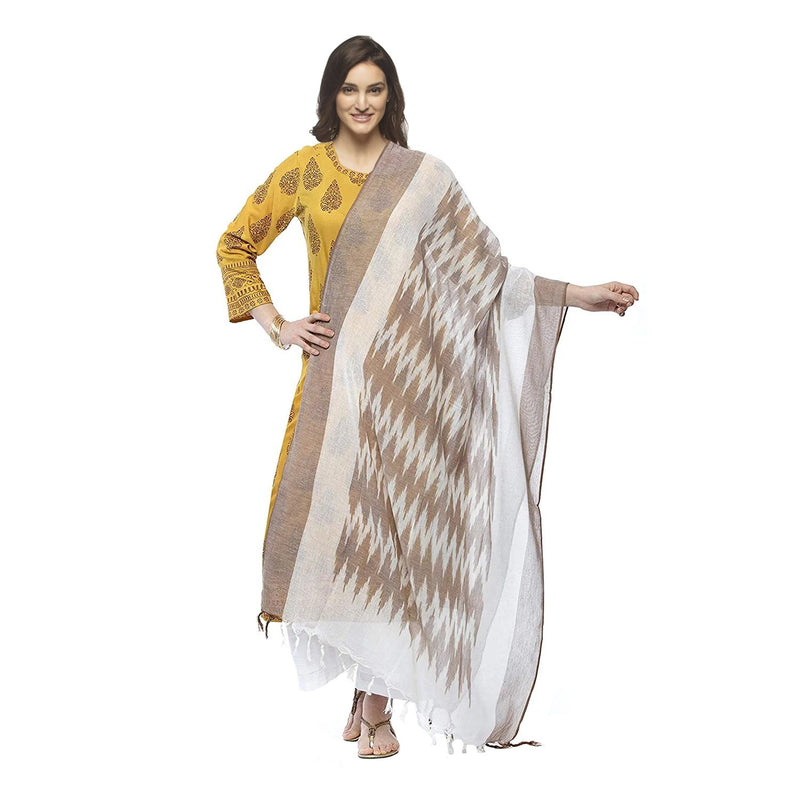 Linen Cotton Bhaglpuri Handloom Ikkat Dupatta for women's (Brown)