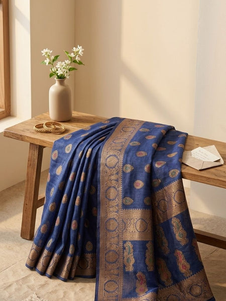Eri Tussar Silk Handloom Banarasi Saree with Rich Zari Weaving