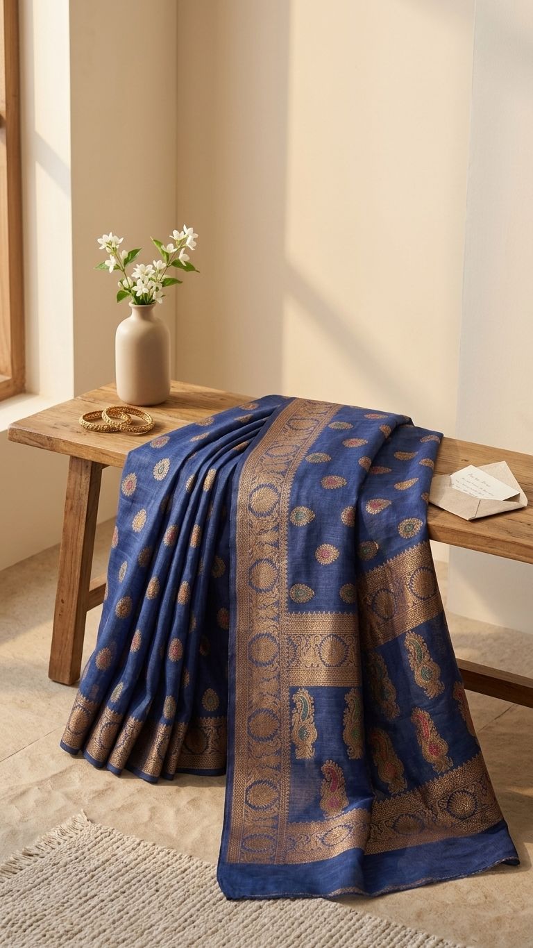 Eri Tussar Silk Handloom Banarasi Saree with Rich Zari Weaving