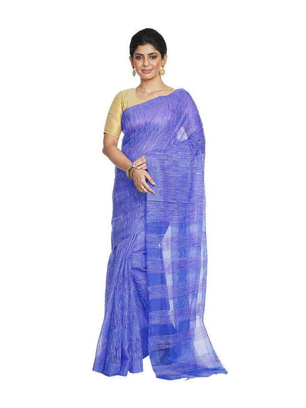 Iris Blue women's  Bhagalpuri Kota Doria Silk Semi Transparent Saree With Unstiched Blouse Piece