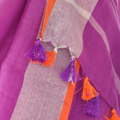 Linen Cotton Blend Contrast Handloom Bhagalpuri Saree for Women (Fuchsia_Pink-Orange) - View 6