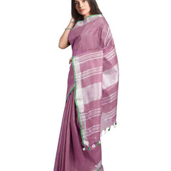 Handloom Bhagalpuri Linen-Cotton Saree With Contrast Blouse Piece - View 2