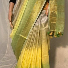 Bhagalpuri Handloom Linen Multi Color Saree with Blouse Piece
