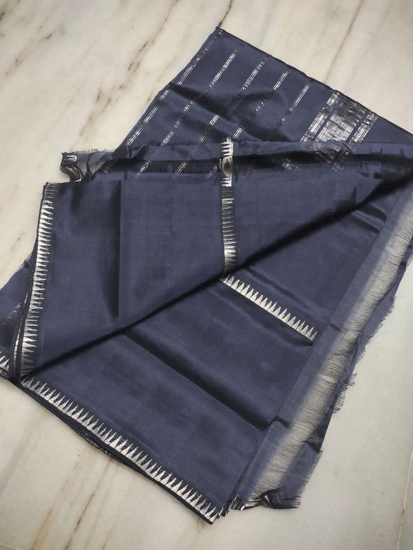 Cotton Handloom Mangalagiri Silk Saree with Temple Border (100213 Grey)