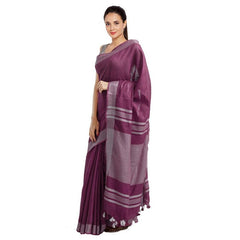 Haze Magenta women's Bhagalpuri Handloom Blend Linen-Cotton Saree With Running Unstiched Blouse Piece_Free Size_Variation Of Colors - View 2