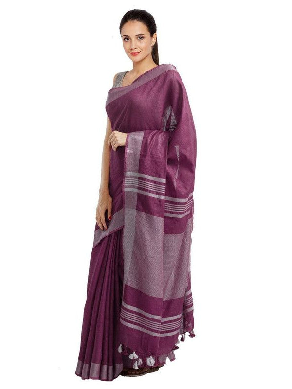 Haze Magenta women's Bhagalpuri Handloom Blend Linen-Cotton Saree With Running Unstiched Blouse Piece_Free Size_Variation Of Colors - View 2