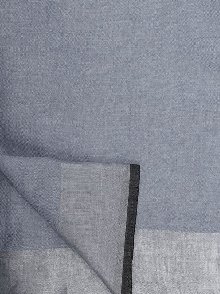 Grey  Bhagalpuri Blend Linen Saree With Black Pipine Contrast Blouse Piece - View 5