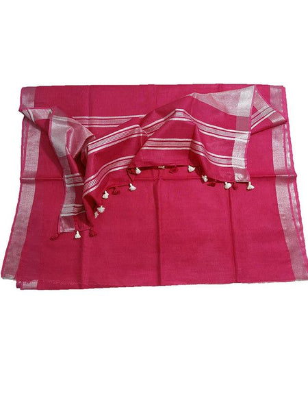 Cerise Red women's Bhagalpuri Linen Saree With Blouse Piece - View 4