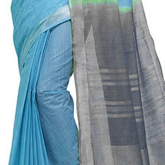 Process Cyan & Grey women's Bhagalpuri Handloom Ethnic Wear Linen Two Dye Saree With Running Unstitched Blouse Piece - View 2