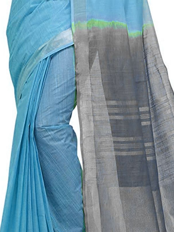 Process Cyan & Grey women's Bhagalpuri Handloom Ethnic Wear Linen Two Dye Saree With Running Unstitched Blouse Piece - View 2