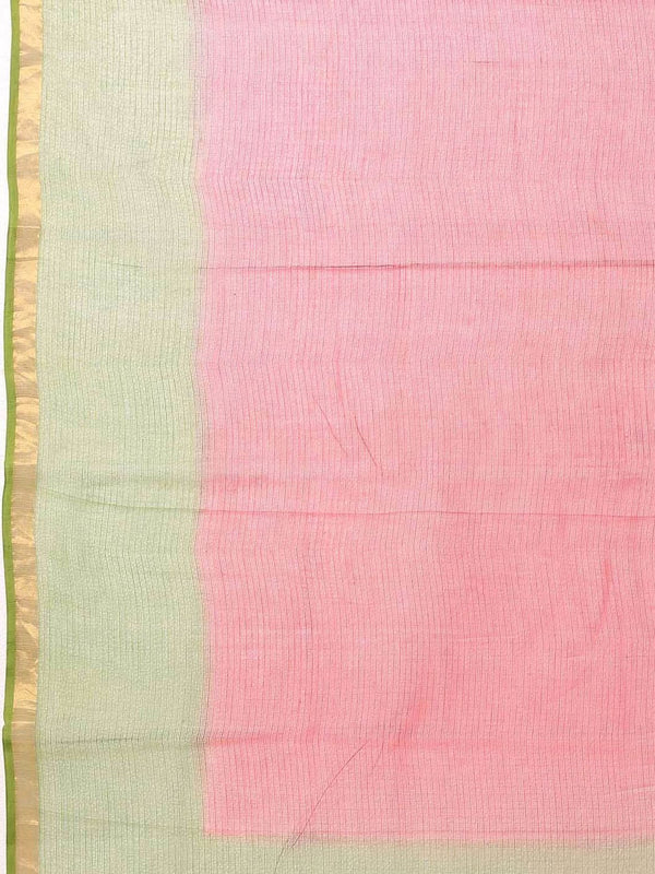 Organza Net Handloom Art Silk Bhagalpuri Two Dye Saree (Green-Red) - View 2