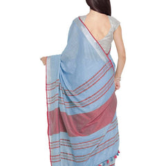 Powder Blue-Pink women's Bhagalpuri Handloom Cotton Linen Blend Contrast Pallu Saree And Unstitched Contrast Blouse Piece - View 4