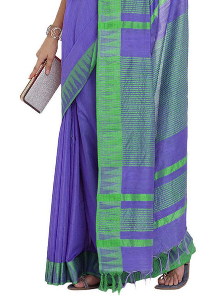 Bhagalpuri Handloom Kota Silk Temple Border Saree And Variation Of Colors With Striped Blouse Piece - View 4