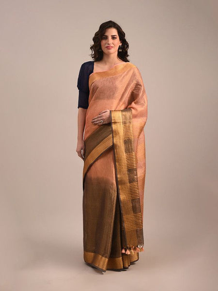 Tissue Linen Handloom Two Dye Saree - View 4
