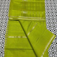 Cotton Handloom Mangalagiri Silk Saree with Temple Border ()100225 Parrot_Green