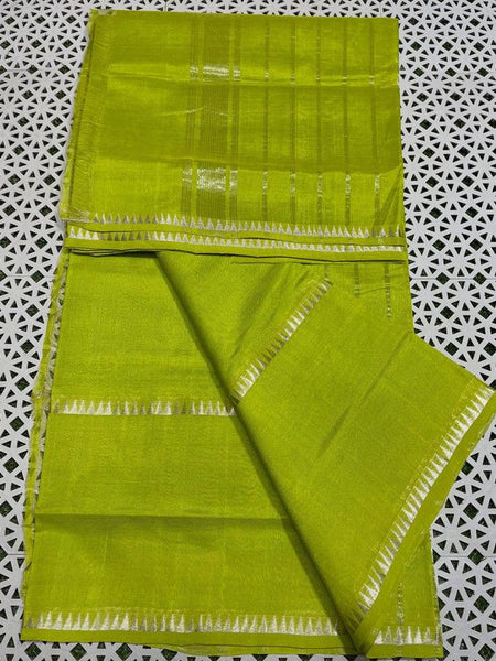 Cotton Handloom Mangalagiri Silk Saree with Temple Border ()100225 Parrot_Green