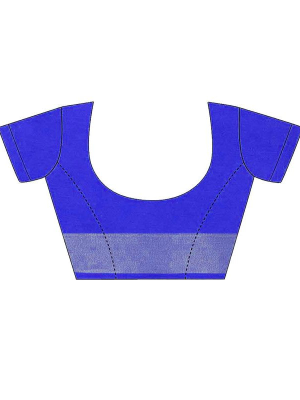 Photo Blue-Blue women's Bhagalpuri Handloom Cotton Linen Blend Contrast Pallu Saree And Unstitched Contrast Blouse Piece - View 6