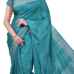 Cyan & Yellow women's Bhagalpuri Handloom Cotton-Linen Blend Saree Combo (Pack Of 2) With Running Unstiched Blouse Piece - View 5