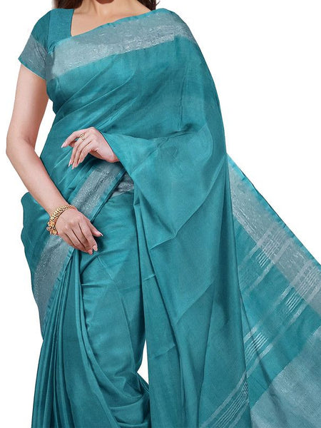 Cyan & Yellow women's Bhagalpuri Handloom Cotton-Linen Blend Saree Combo (Pack Of 2) With Running Unstiched Blouse Piece - View 5