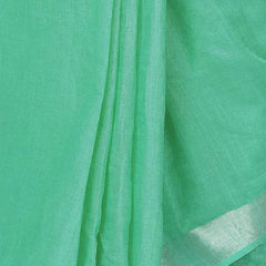 Mint Turquoise women's Handloom Bhagalpuri Cotton Linen Slub Blend Zari Border Saree Ethnic Wear With Running Unstitched Blouse Piece - View 3