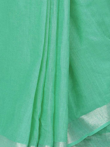 Mint Turquoise women's Handloom Bhagalpuri Cotton Linen Slub Blend Zari Border Saree Ethnic Wear With Running Unstitched Blouse Piece - View 3