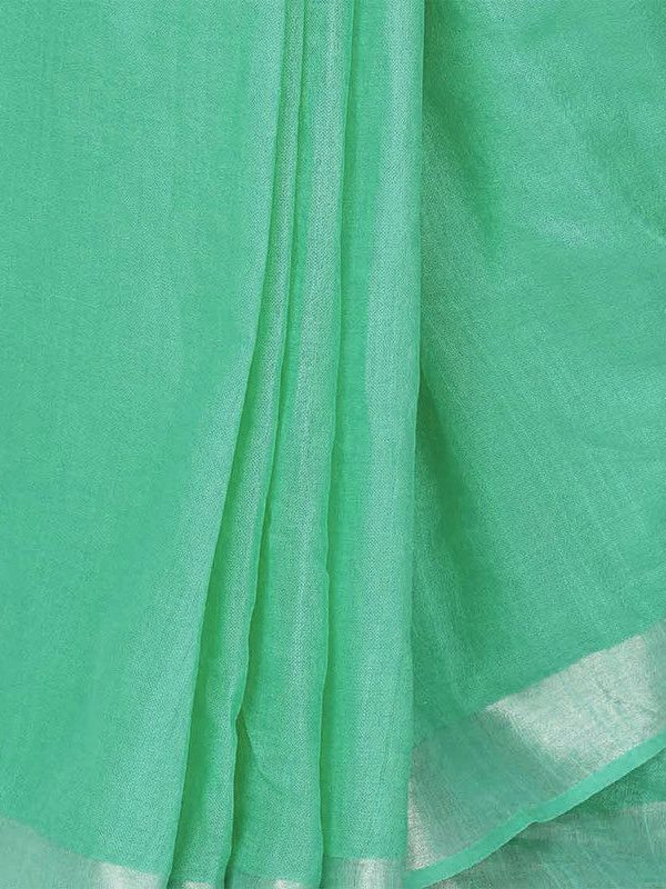 Mint Turquoise women's Handloom Bhagalpuri Cotton Linen Slub Blend Zari Border Saree Ethnic Wear With Running Unstitched Blouse Piece - View 3
