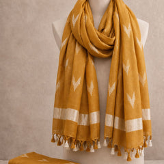 Linen Cotton Blend Zari Weaving Handloom Ikkat Dupatta (12009 Buff_Brown)