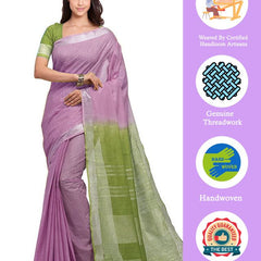 Mauve Purple & Moss Green women's Bhagalpuri Handloom Pure Cotton Two Dye Saree With Running Unstitched Blouse Piece - View 3