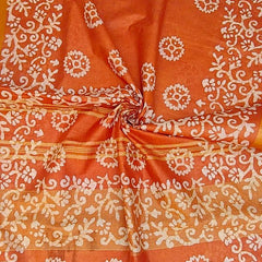Linen Cotton Blend Handloom Batik Print Saree (GLBR_Gold-Dusty_Orange) - View 2