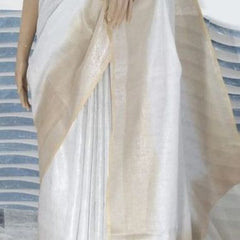Bhagalpuri Handloom Two Dye Tissue Linen Saree for women's