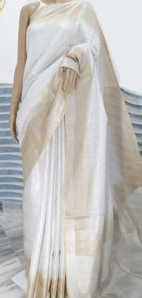 Bhagalpuri Handloom Two Dye Tissue Linen Saree for women's