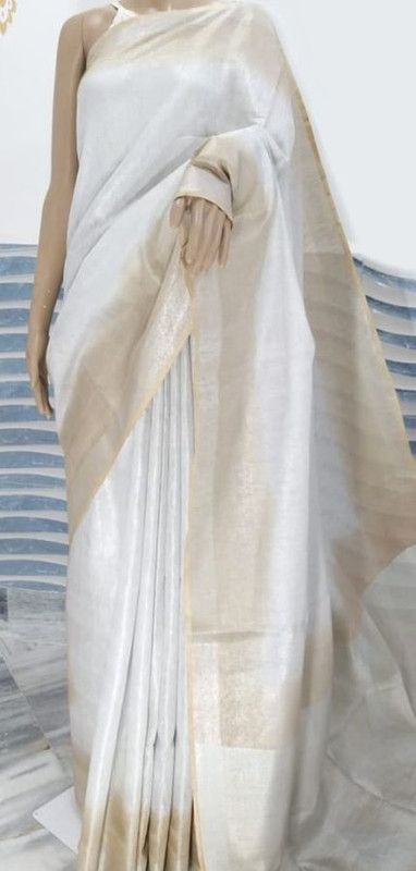 Bhagalpuri Handloom Two Dye Tissue Linen Saree for women's