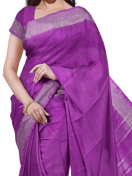 Electric Purple & Pigment Green women's Bhagalpuri Handloom Cotton-Linen Blend Saree Combo (Pack Of 2) With Running Unstiched Blouse Piece - View 4
