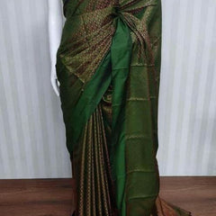Bhagalpuri Tissue Silk Linen Pattern Weaving with Blouse Piece (Killerny_Green)