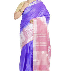 Slate Blue & Han Pink women's Bhagalpuri Handloom Cotton Linen Slub Blend Tie Two Dye (Sibory Two Dye) Saree With Running Unstitched Blouse Piece - View 5