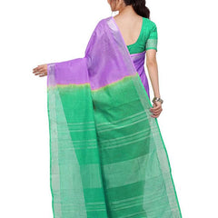 Bhagalpuri Handloom Linen Cotton Blend Two Dye Saree With Running Unstitched Blouse Piece - View 5