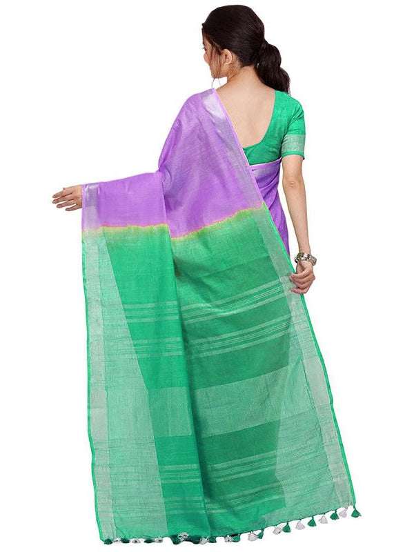 Bhagalpuri Handloom Linen Cotton Blend Two Dye Saree With Running Unstitched Blouse Piece - View 5