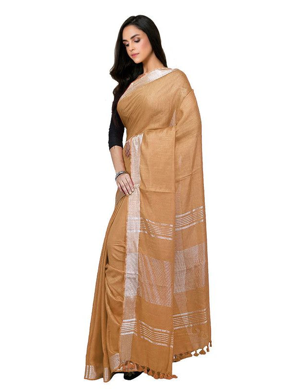 Bhagalpuri women's Handloom Linen Cotton Ethnic Wear Saree With Running Unstitched Blouse Piece - View 5