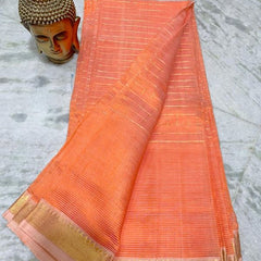 Bhagalpuri Handloom Cotton Silk Check Half Body Saree for women's (Salmoin_Orange)