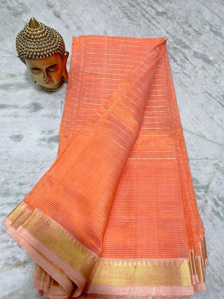 Bhagalpuri Handloom Cotton Silk Check Half Body Saree for women's (Salmoin_Orange)
