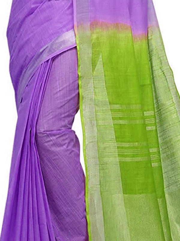 Handloom Bhagalpuri Cotton Slub Blend Two Dye Saree With Running Unstitched Blouse Piece - View 4