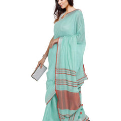 Bhagalpuri Handloom Cotton Linen Blend Contrast Pallu Saree And Unstitched Contrast Blouse Piece - View 3