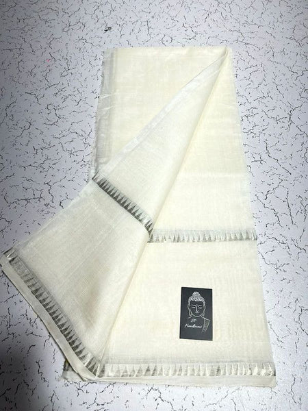 Cotton Handloom Mangalagiri Silk Saree with Temple Border (100230 White)