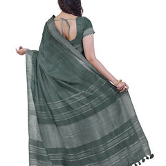 Hookers' Green & Pigment Green women's Bhagalpuri Handloom Cotton-Linen Blend Saree Combo (Pack Of 2) With Running Unstiched Blouse Piece - View 4