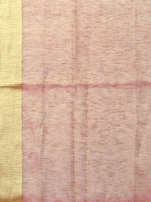 Linen Tissue Handloom Gold Zari Border Bhagalpuri Brown Saree - View 3