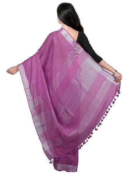 China Rose Pink Bhagalpuri women's Handloom Linen Cotton Ethnic Wear Saree With Running Unstitched Blouse Piece - View 4